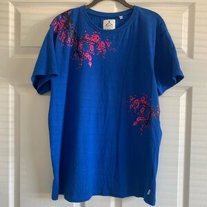Soul Star Short Sleeve Shirt Pink Cherry Blossom Royal Blue Tee Size XL - NWOT